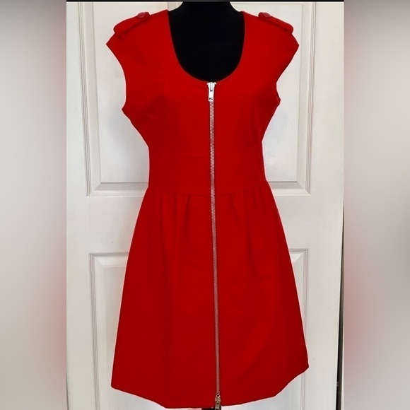 Vibrant red wool blend Club Monaco dress w/exposed zipper & pockets. Y2K - Picture 2 of 8
